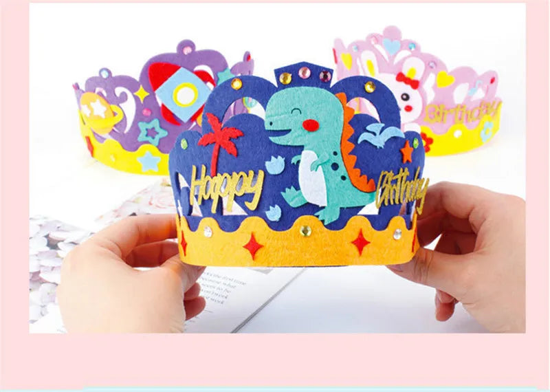 4 Pcs Creative DIY Handmade Toys Crown Hat Princess Tiara Cartoon Kindergarten Educational Art Craft EVA Paper Kids Party Gifts