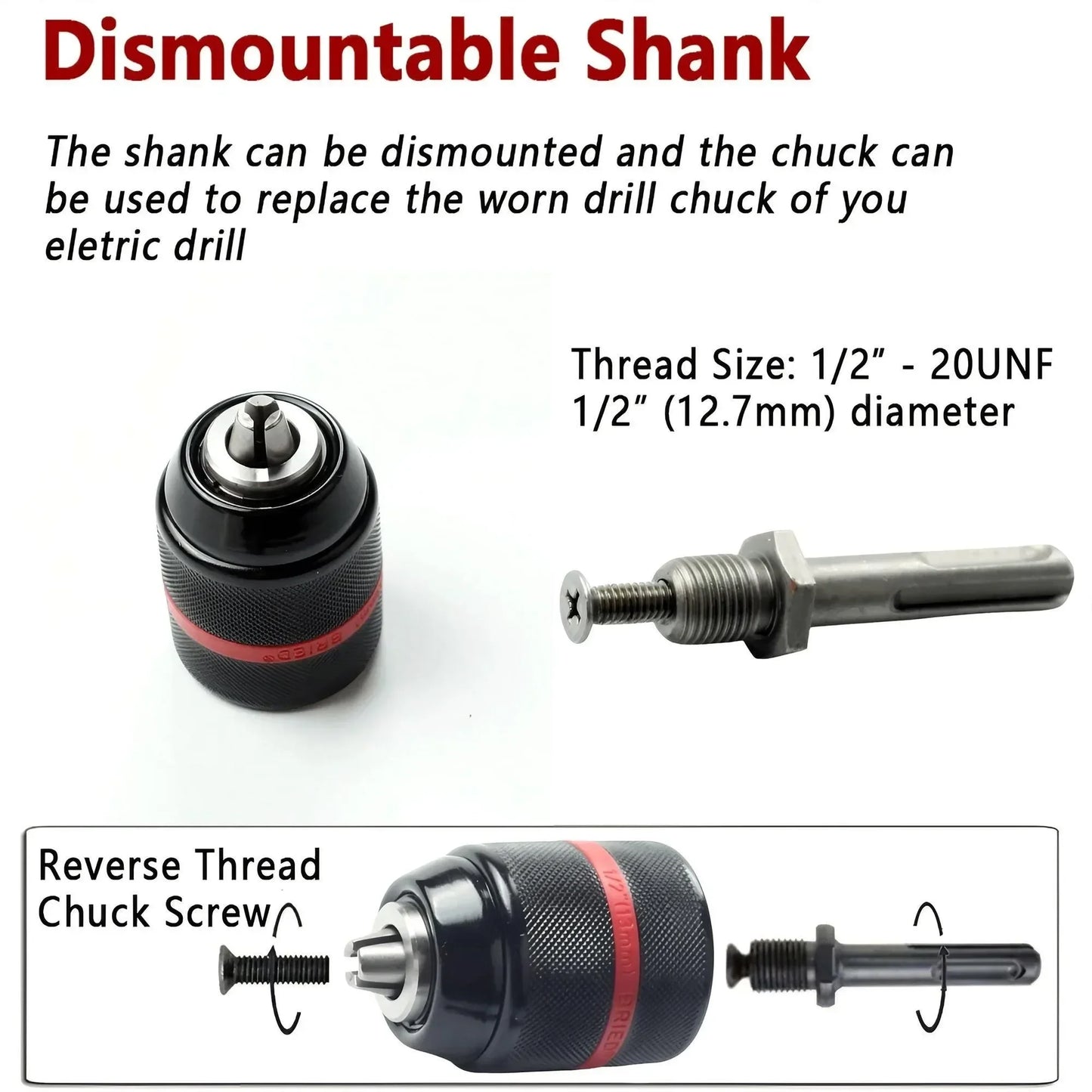 STONEGO 2 Size 1.5-10mm Drill Chuck Adapter, Convert Impact Wrench to Electric Drill, 3/8-24UNF, Lightweight & Reliable