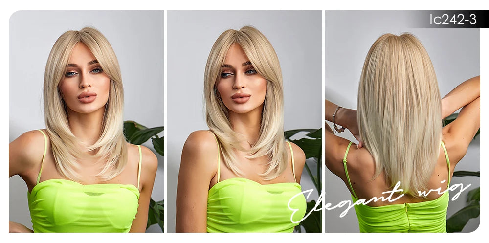 CharmSource Blonde Long Hair Natural Straight Wig, Synthetic Wigs  for Women Daily Party High Density