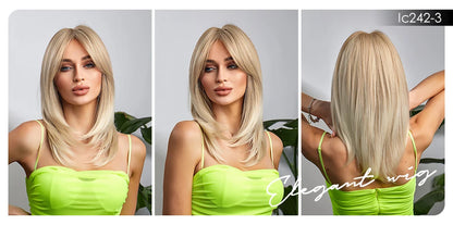 CharmSource Blonde Long Hair Natural Straight Wig, Synthetic Wigs  for Women Daily Party High Density