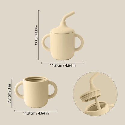 Color Kids 1Pcs Baby Learning Drinking Cup Portable Straw Detailed Comfortable Grip Silicone Double Ear Kids Sippy Cup Baby Stuff