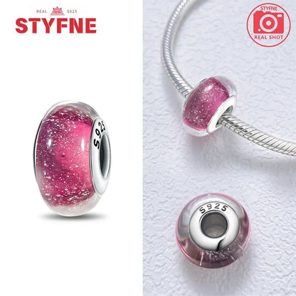 925 Sterling Silver Pink Color Series Beads Heart Flower Murano Glass DIY Jewelry Charms Fit Original Bracelet for Women Fine Gifts