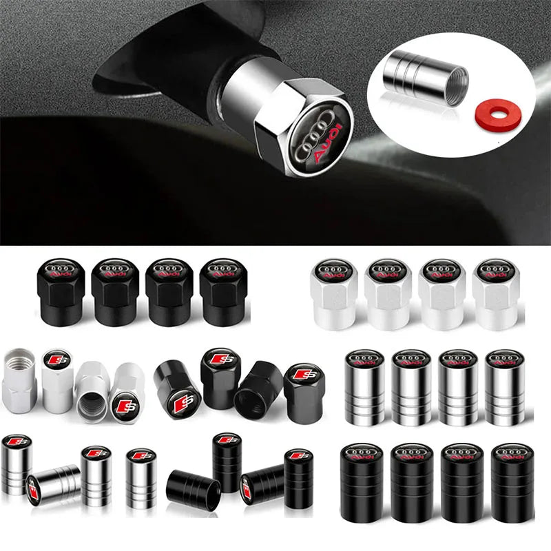 4 unids tapa de válvula de coche, tapas de válvula de rueda, cubierta antipolvo, accesorios de neumático para Audi S line Sports A1 A3 A4 A5 A6 A7 A8 Q2 Q3 Q5 Q7 TT S5 S3 S4