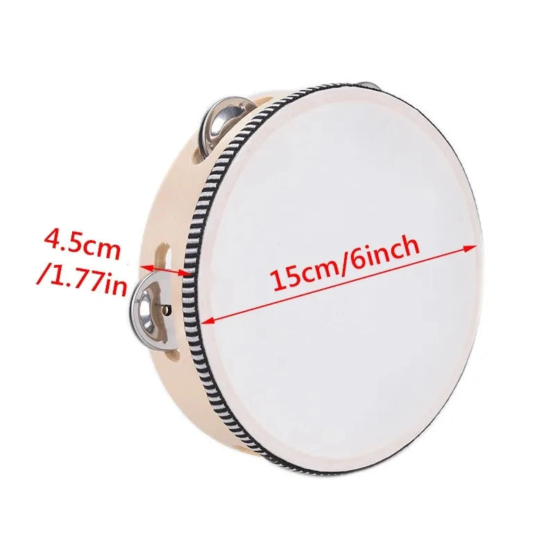 1Pc Wooden Tambourine 4/6/8/10-Inch Beige Rim with Metal Jingles Musical Educational Percussion Instrument for Concert Church Pa