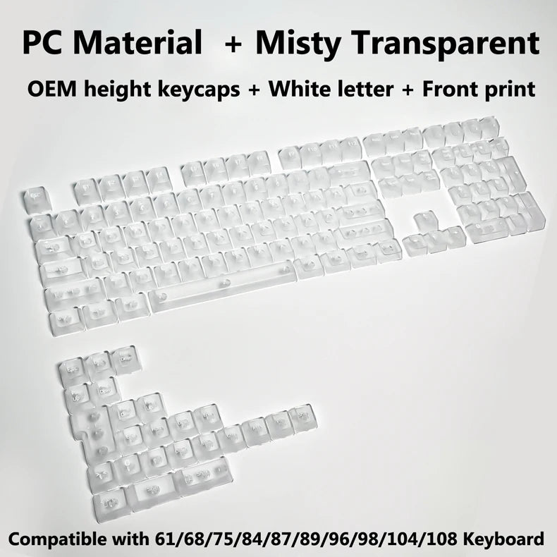 Full Sets Transparent Keycaps for Mechanical Keyboard Front/Side/None Print RGB Backlit Full/Misty Transparent Keycap 130+ Key
