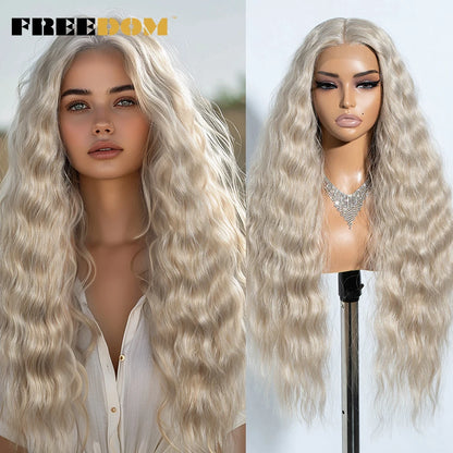Synthetic Lace Front Wig, Long Deep Wavy Ombre Blonde Ginger Lace Wigs For Black Women, Heat Resistant Cosplay Wigs, FREEDOM
