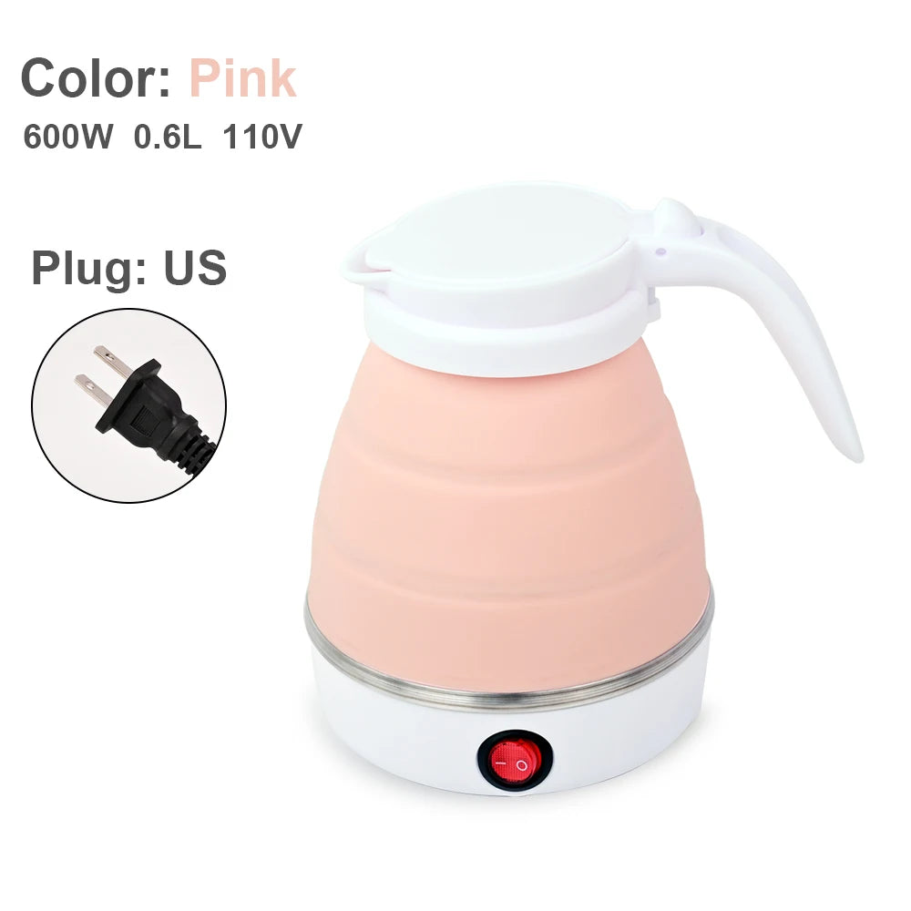 0.6L Mini Foldable Electric Kettle, Portable Electric Kettle, Household Travel Water Heater, Silicone Compression 110V-220V