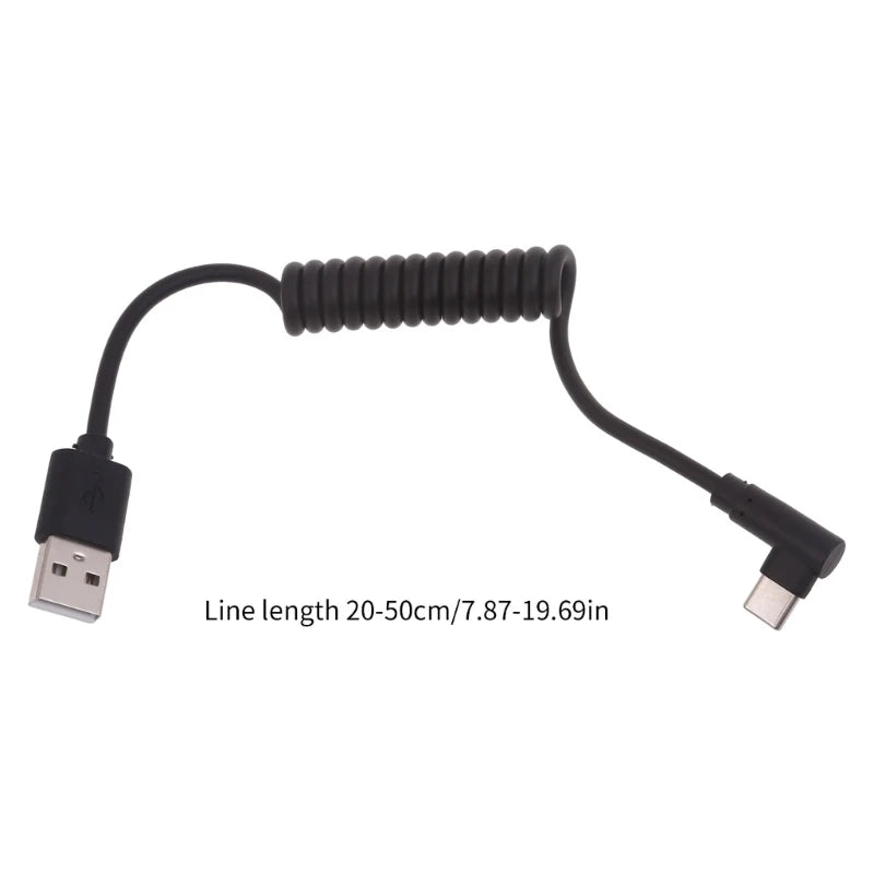 60W Fast Charging USB C to USB2.0, USB A to Micro USB, Type C to Type C Coiled Cable, 90 Degree Right Angle Design Cable for Smartphone Tablet Speaker Headphone