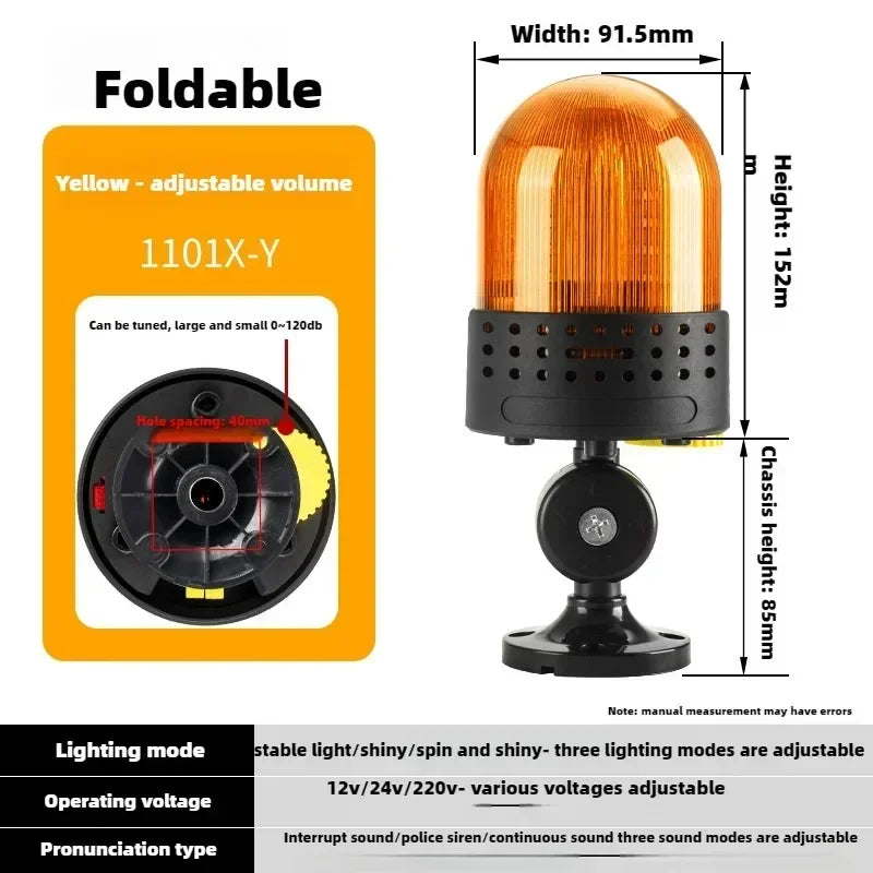 Three Sound Modes Emitting LTE-1101J Light Flashing Shiny Warning Light 120dB Volume Adjustable Magnetic Base 12V 24V 220V