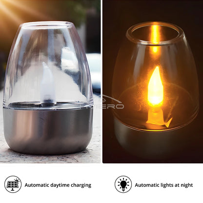 Solar Light LED Stainless Steel Candle, Outdoor Courtyard Decorative Atmosphere Night Lights Halloween Candlelight, Dinner Lamping