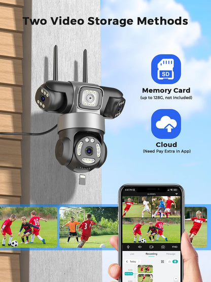 12MP Outdoor WiFi Camera, 6K HD Triple Lens, Triple Screens PTZ IP Security Camera, Human Auto Tracking, Waterproof CCTV Cam ICSEE