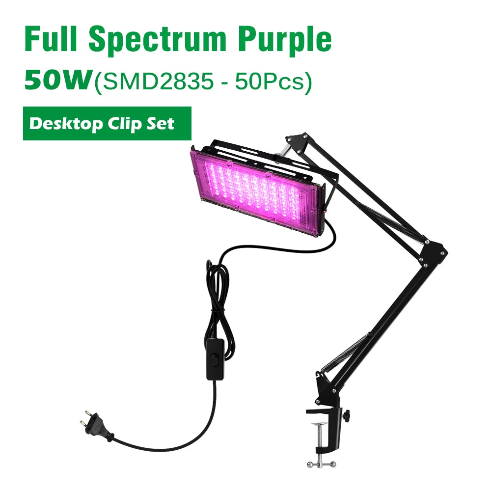 AC220V LED Plant Grow Light 50W/100W Phyto Lamp Full Spectrum Growing Lights with Bracket Adjustable Tripod for Seeds Veg Flower