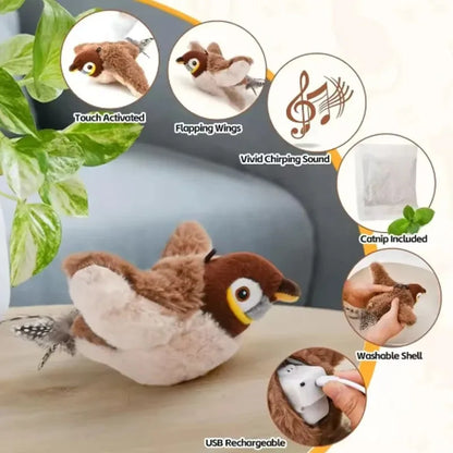 Pet Toy Cat Plush Toy Emulates the Sound Bird to Amuse the Cat Elastic Rope to Relieve Boredom and Resist Scratching and Biting