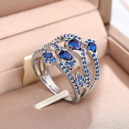 Huitan Gorgeous Blue Cubic Zirconia Wedding Rings for Women Newly Designed Fashionable Female Accessories Party Trendy Jewelry
