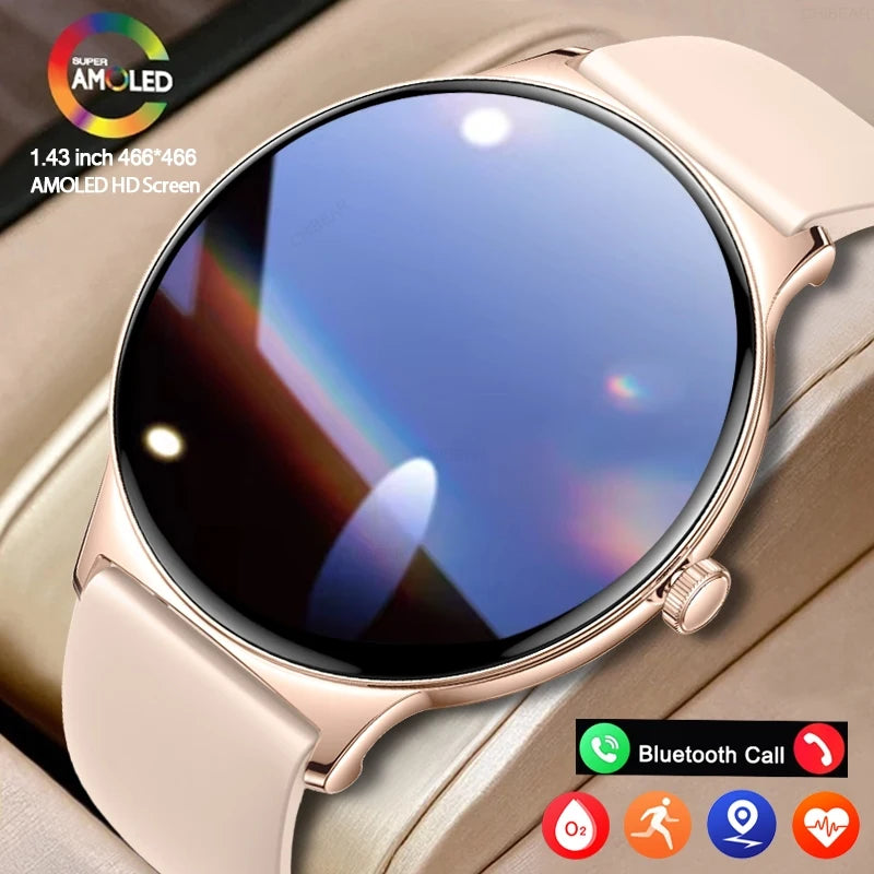 Ultra-Thin Fashion Women's Smart Watch 1.43 inch AMOLED HD Screen Sports Bracelet Clock Always Show Time Bluetooth Call Smartwatch