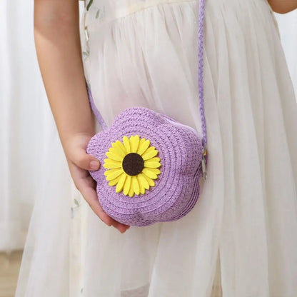 Bolso bandolera de paja duradero, monedero tejido con flores, bolso de mano para niñas, bolso de hombro tipo mensajero para niños, mini bolso de princesa lindo de verano