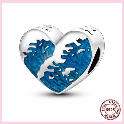PAMELA 925 Sterling Silver Sea Turtle Starfish Blue Charm Dolphin Octopus Shell Bead For Original Charms Bracelets Ocean Jewelry
