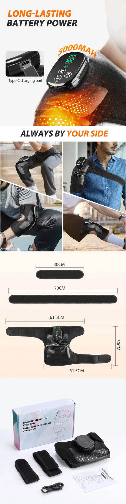 Electric Heated Vibration Knee Massage Pad, 3 in 1 Massager for Shoulder Elbow, Hot Compress Thermal Joint Brace Muscle Relaxation