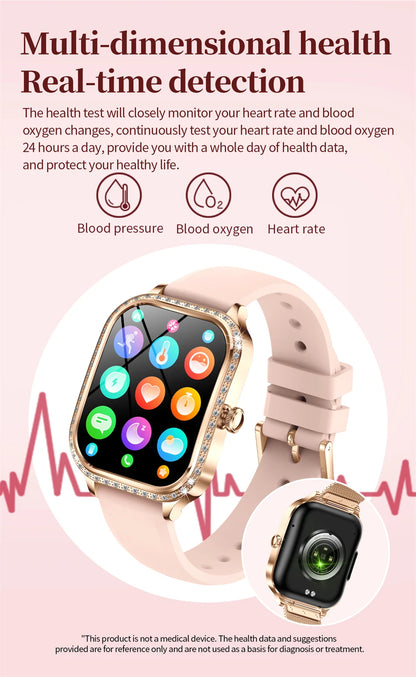 2026 New Fashion Women Diamond Smartwatch Heart Rate Blood Pressure Monitor Music Playback AI Voice Sports BT Calling SmartWatch