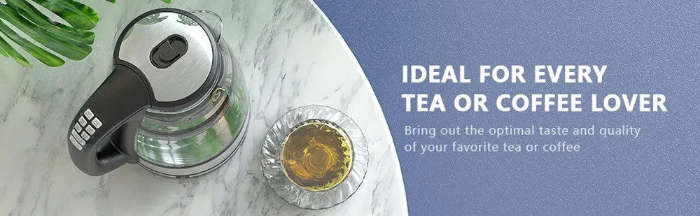 2Liter, Electric Glass Kettle, 2200W Fast Boil Temp Control Keep Warm 4H Auto Shut-Off Boil-Dry Protection for Coffee & Tea, DEVISIB