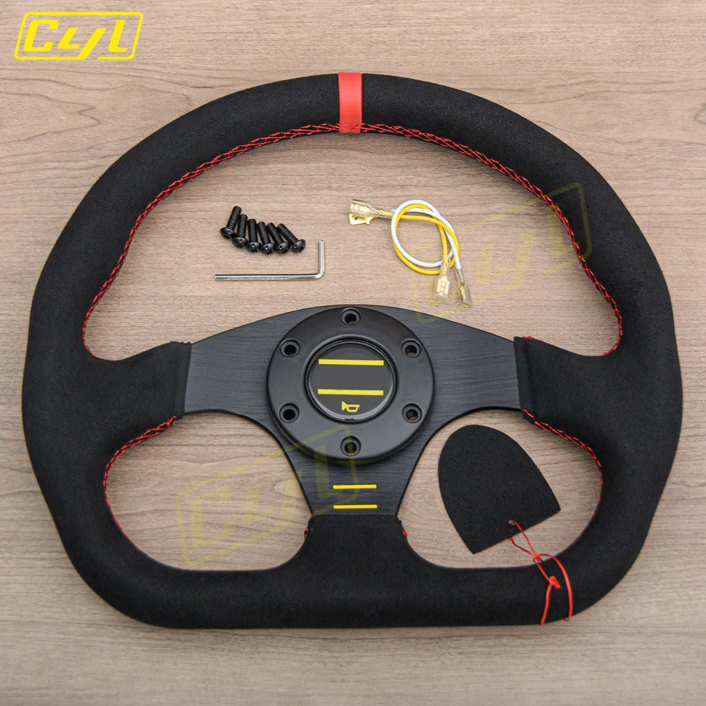 12.5-inch 320mm Universal D-Shaped Suede Leather Steering Wheel Sim Racing Sports Game Steering Wheel