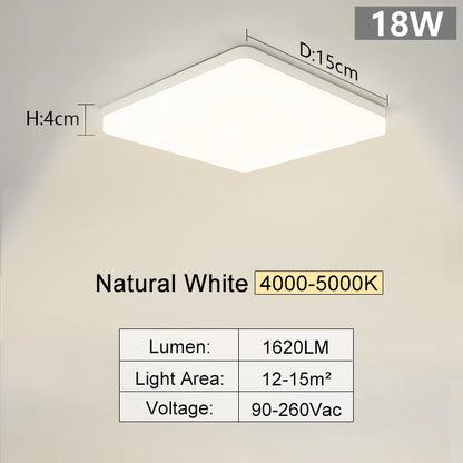 Square Led ceiling lamp, bedroom lighting, Neutral white, cold white, warm white, 48W 36W 24W 18W led ceiling light room, MARPOU