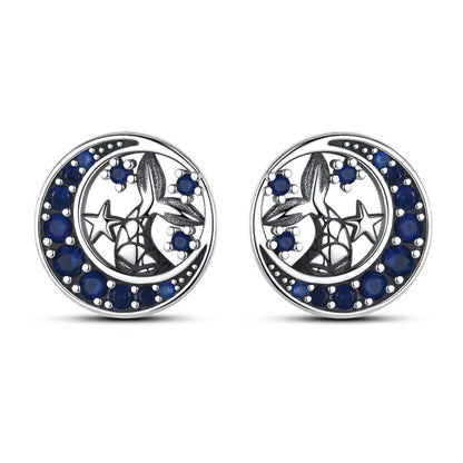 925 Sterling Silver Moon Universe Starry Sky Series Charm Earrings Women Blue Shiny Zircon Daily Wear Jewelry