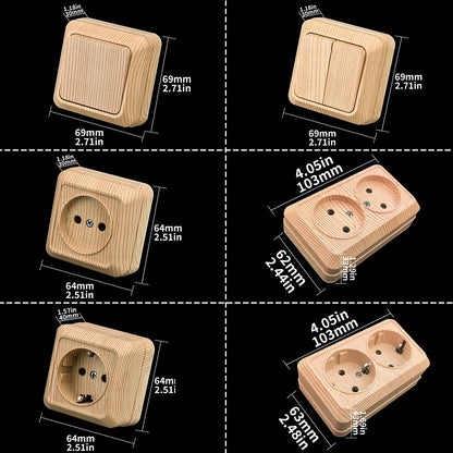 Wood Paint Wall Surface 2 Sockets Plugs EU Exterior Electrical Outlets With Ground Outdoor Power Socket Flame Retardant Plastic