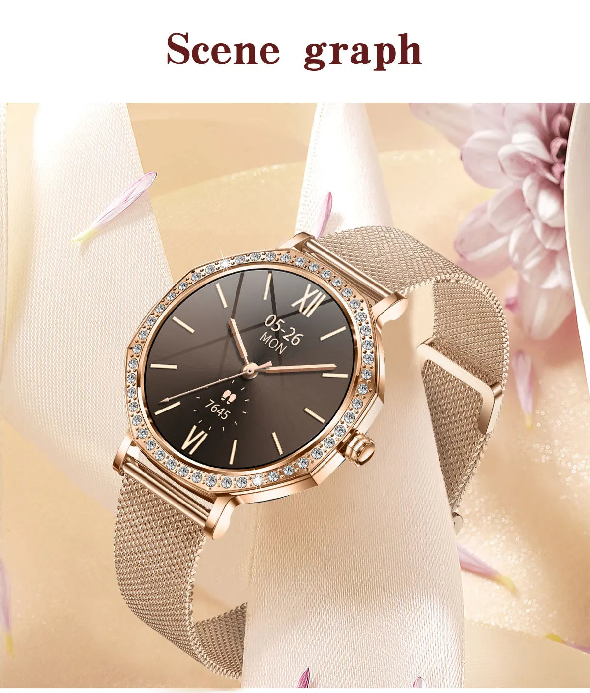 Luxury Women's Smartwatches Diamond Dial Fashion Smart Watch Heart Rate Monitor Sleep Tracking IP67 Waterproof For Android & IOS