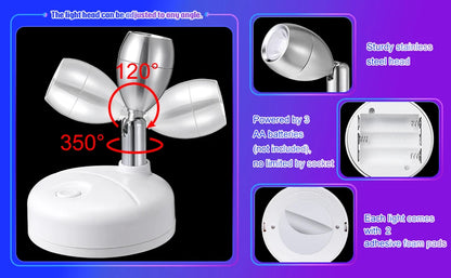 Battery Operated Spotlights, Indoor LED Wireless Spotlight, Indoor 13 Color Uplights with Rotatable Light Head, Stick-on Wall Hallway