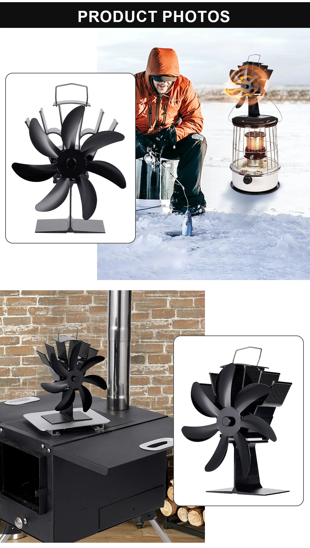 7 Blades Stove Fan Heat Powered Fireplace Fan Log Wood Burner Aluminum Alloy Eco-Fan Quiet Home Warm Efficient Heat Distribution