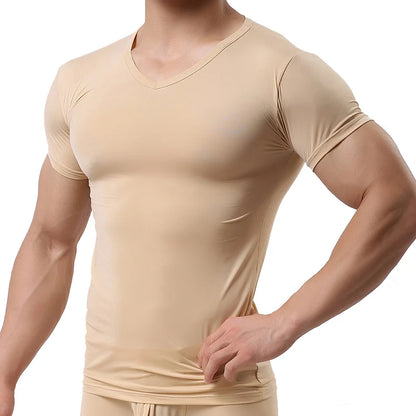 Ice Silk T-Shirt for Men Summer Breathable Short Sleeve Tops Men's Quick Dry T-shirt Trainer Slim Tops