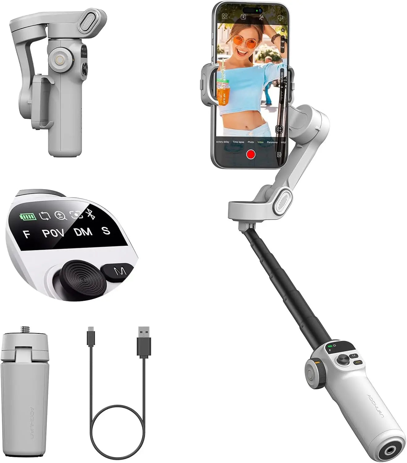 AOCHUAN Smart X2 Handheld Gimbal 3-Axis Stabilizer Built-in 20cm Extension Rod LED Display Phone Holder for iPhone Smartphone