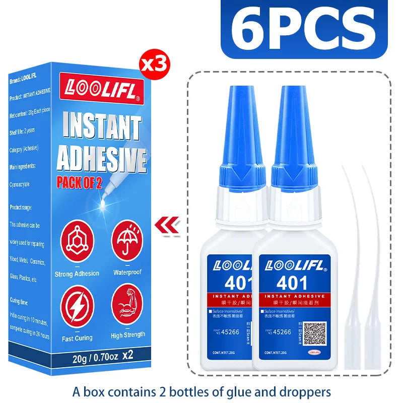 strong transparent 401 adhesive, rubber repair, multifunctional adhesive for metal plastic parts. Excellent bonding tool, 20ml