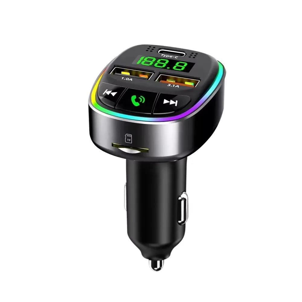 Car Bluetooth 5.0 FM Transmitter MP3 Modulator Player Handsfree Audio Receiver With 3 in 1 Charge Cable for IPhone Huawei Xiaomi