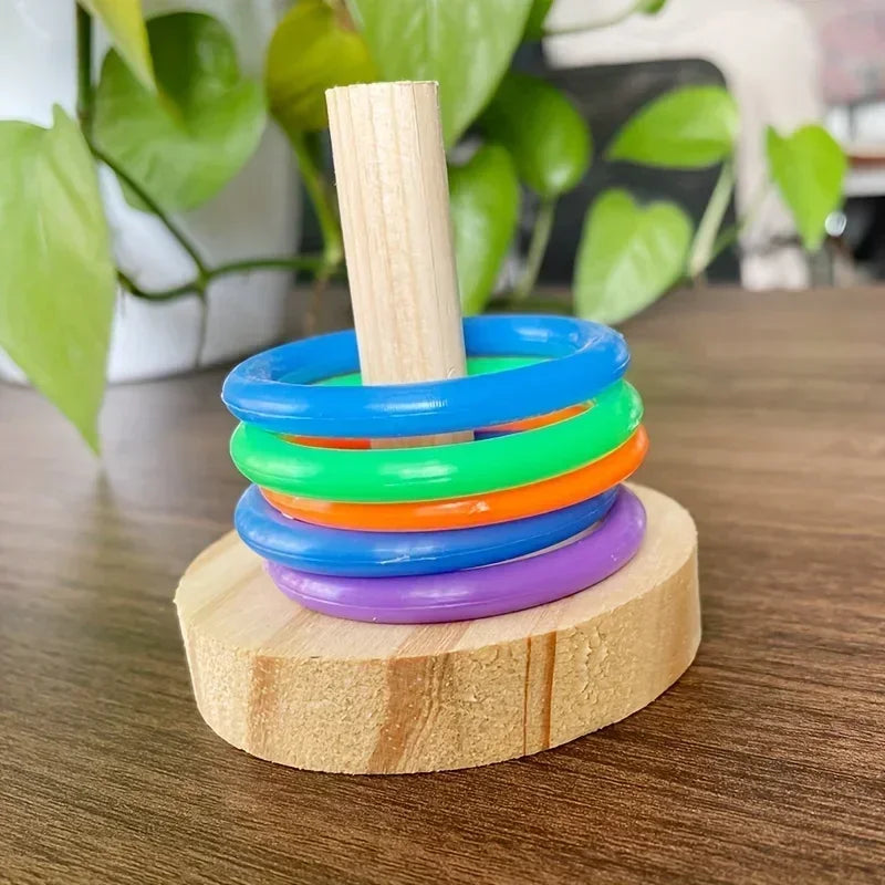 Juguete de anillo interactivo de loro de madera, ejercicio educativo estimulante, tiempo de juego divertido para loros, periquitos, juguetes para pájaros (color aleatorio)