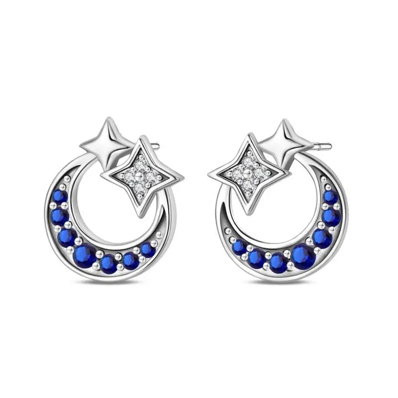 925 Sterling Silver Moon Universe Starry Sky Series Charm Earrings Women Blue Shiny Zircon Daily Wear Jewelry