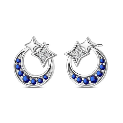 925 Sterling Silver Moon Universe Starry Sky Series Charm Earrings Women Blue Shiny Zircon Daily Wear Jewelry