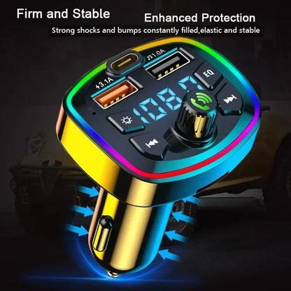 3.1A USB PD Fast Charging Car Charger FM Transmitter Bluetooth 5.0 Audio Receiver MP3 Music Player TF Card Quick Charge Adapter