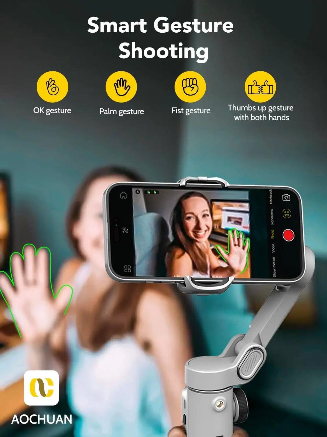 AOCHUAN Smart X2 Handheld Gimbal 3-Axis Stabilizer Built-in 20cm Extension Rod LED Display Phone Holder for iPhone Smartphone