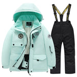 Winter children's skiing suit for boys and girls, windproof and waterproof thick coat for warmth and snow playing equipment