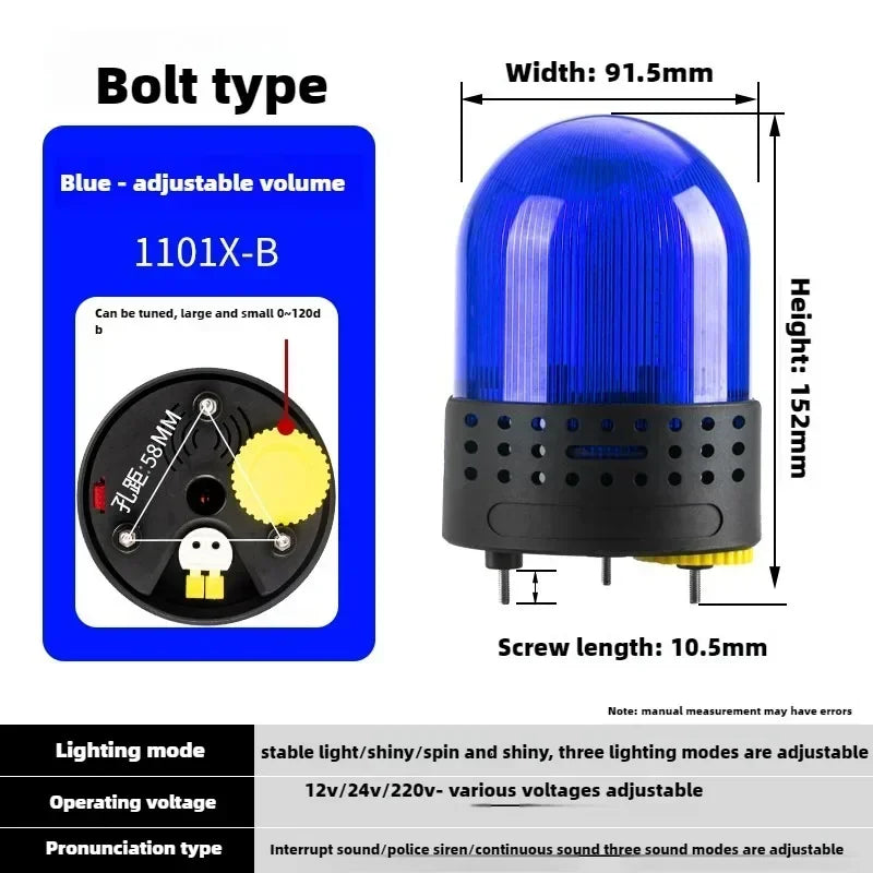 Three Sound Modes Emitting LTE-1101J Light Flashing Shiny Warning Light 120dB Volume Adjustable Magnetic Base 12V 24V 220V