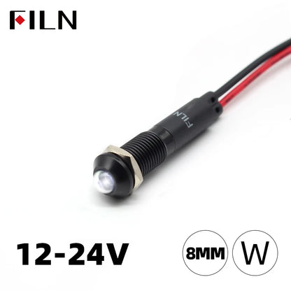 FILN 8mm LED Light Panel Mounted Raised Head LED Light Panel Black Metal Shell Mini 12V 24V 110V 220V With 20cm Cable