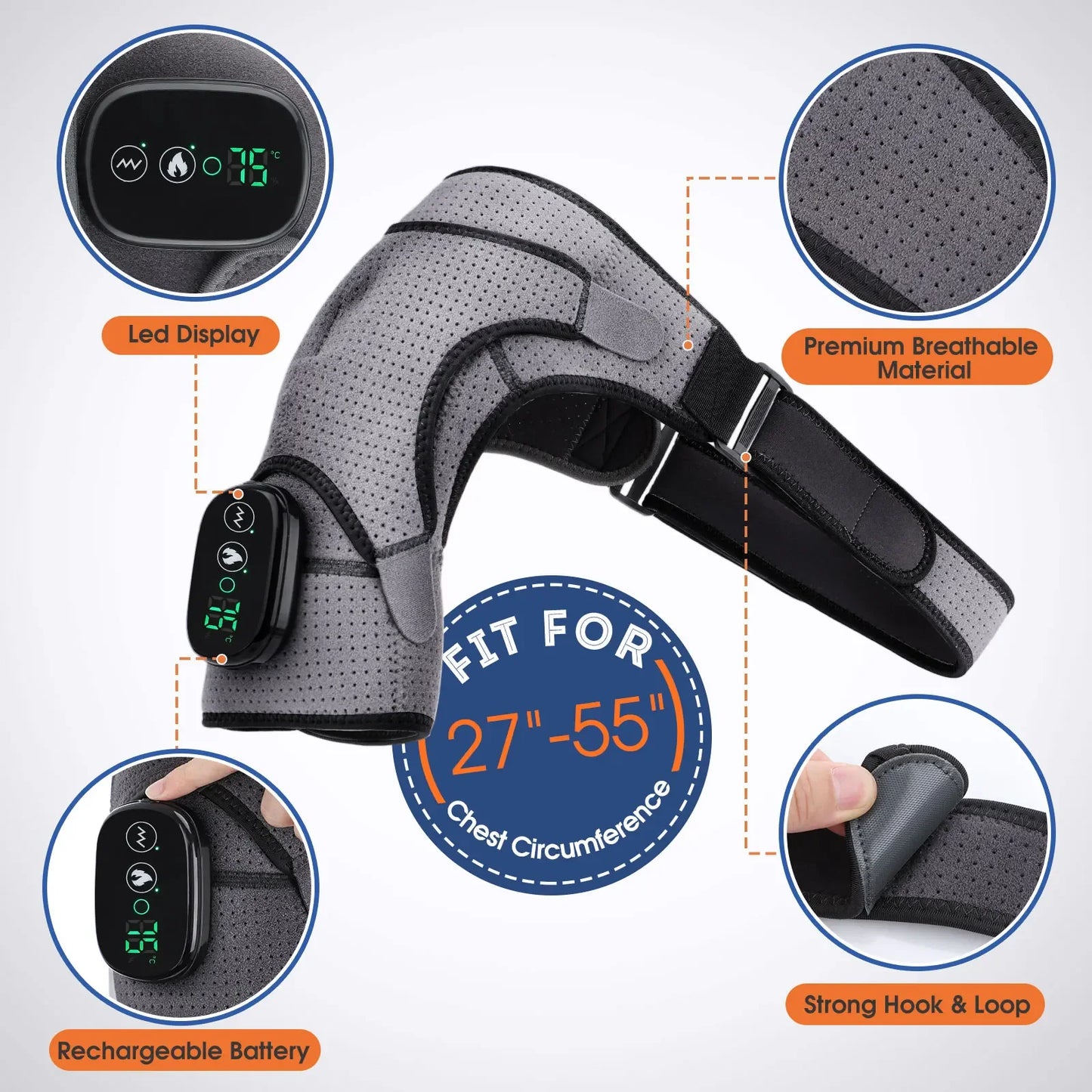 Electric Heating Shoulder Massage Belt Back Shoulder Brace Shoulder Support Adjustable LED Hot Compress Heating Shoulder Shawl