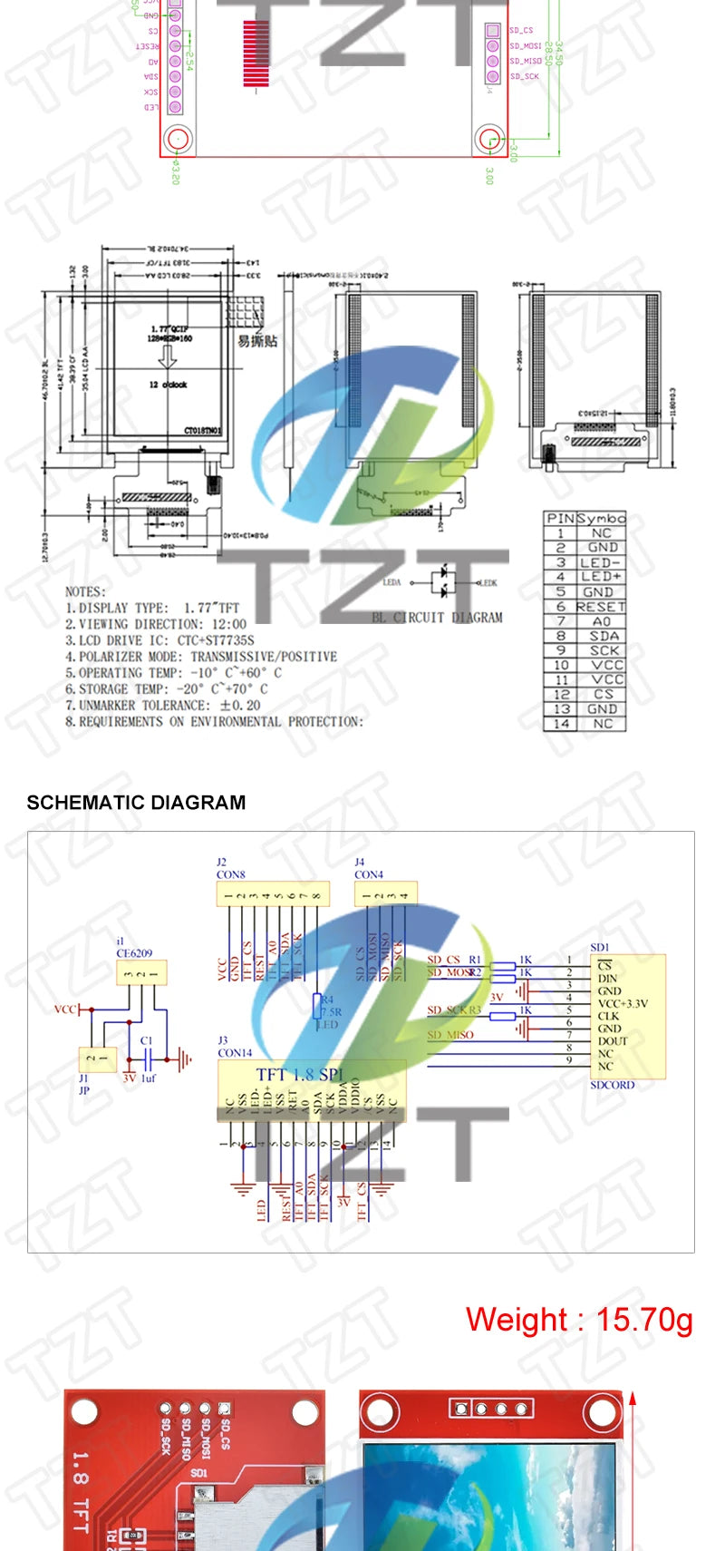 TFT Display, 0.96/1.3/1.44/1.8/2.4/2.8/3.5 Inch TFT Full Color Screen LCD Module, ST7735 ILI9341 Driver Interface SPI for Arduino