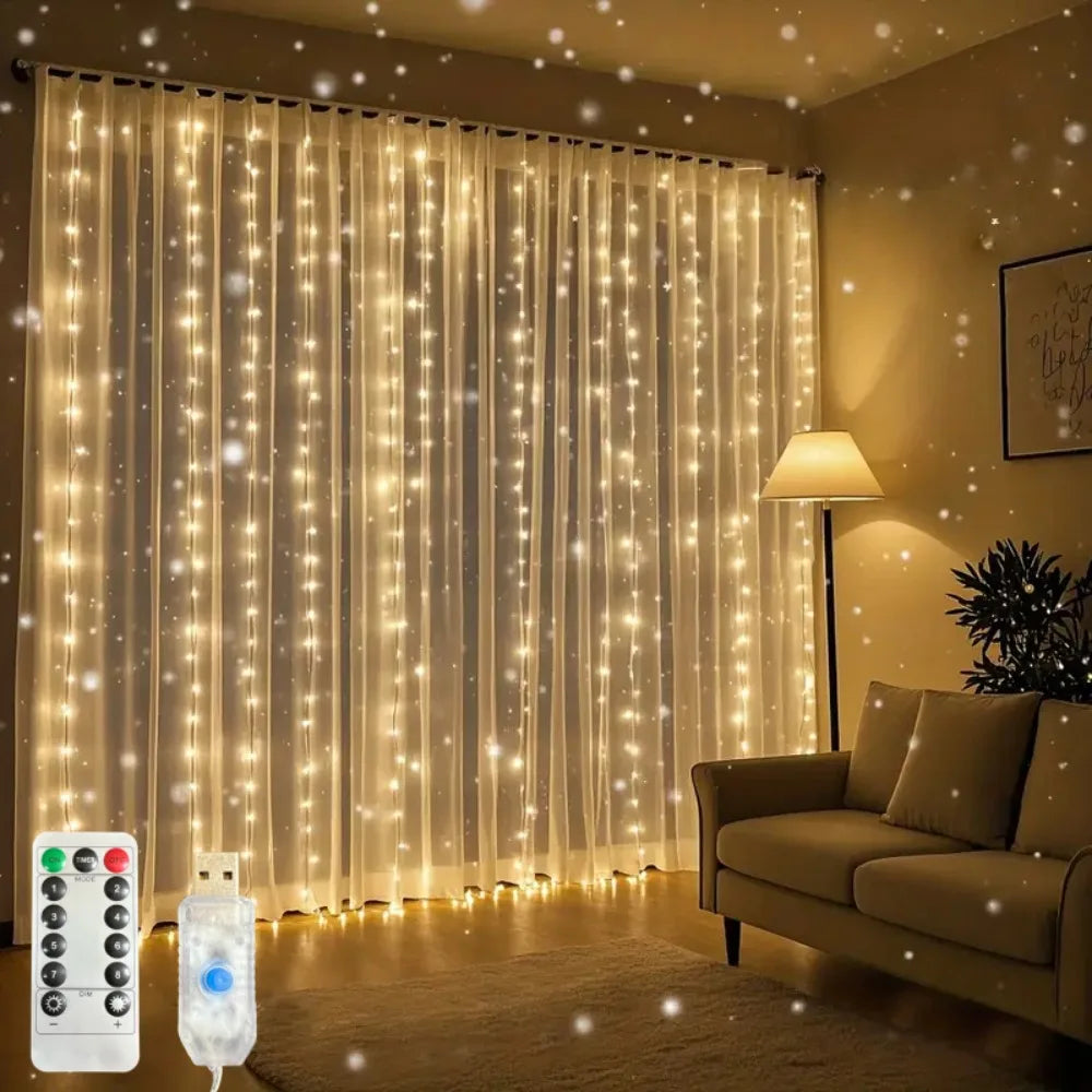 USB Christmas LED curtain lights, indoor fairy curtain lights, suitable for bedroom, background windows, holiday lighting