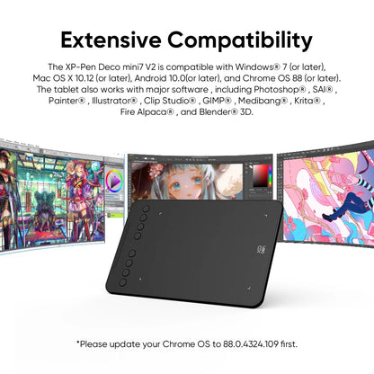 XPPen Deco Mini7 V2 Graphics Tablet, 7*4.3 Inch Digital Drawing Tablet, 8 Keys 16384 Levels 60 Tilt for Art Drawing Signature