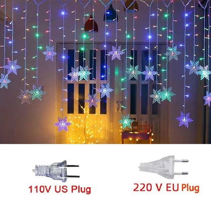 3.2M Christmas Snowflake LED String Lights, Flashing Fairy Curtain Lights, Waterproof for Holiday Party Wedding Xmas Decoration