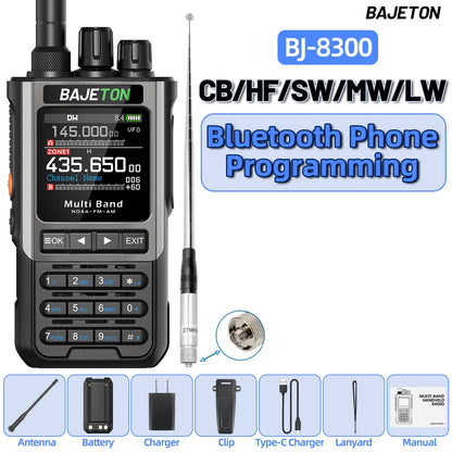 BAJETON BJ-8300 Walkie Talkie 10W Tri Power SW MW LW AM SSB CB Receive Wireless Bluetooth Phone Programming NOAA Two Way Radio