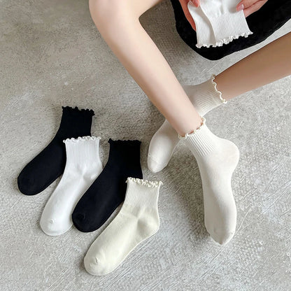 Japanese Winter Rolled Edge Short Socks Cute Socks Women Fresh Winter Wooden Ear Edge Female Socks Student Lo Niang Short Socks